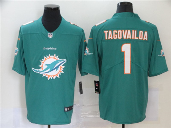 Miami Dolphins #1 Tua Tagovailoa Aqua 2020 Team Big Logo Limited Stitched Jersey