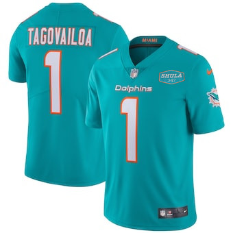 Miami Dolphins #1 Tua Tagovailoa Aqua With 347 Shula Patch 2020 Vapor Untouchable Limited Stitched Jersey
