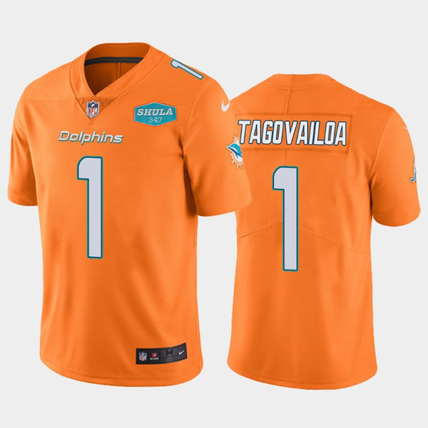 Miami Dolphins #1 Tua Tagovailoa Orange With 347 Shula Patch 2020 Vapor Untouchable Limited Stitched Jersey