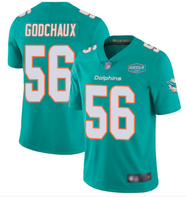 Miami Dolphins #56 Davon Godchaux Aqua With 347 Shula Patch 2020 Vapor Untouchable Limited Stitched Jersey