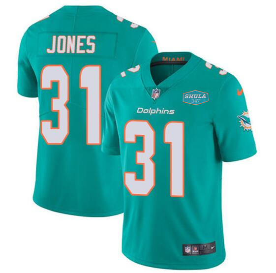 Miami Dolphins #31 Byron Jones Aqua With 347 Shula Patch 2020 Vapor Untouchable Limited Stitched Jersey