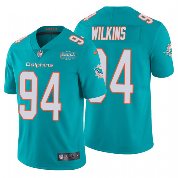 Miami Dolphins #94 Christian Wilkins Aqua With 347 Shula Patch 2020 Vapor Untouchable Limited Stitched Jersey