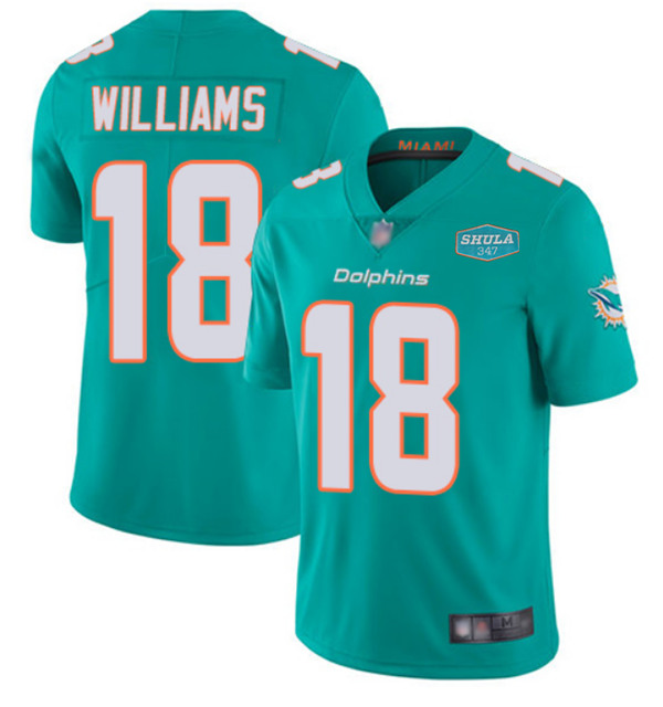 Miami Dolphins #18 Preston Williams Aqua With 347 Shula Patch 2020 Vapor Untouchable Limited Stitched Jersey