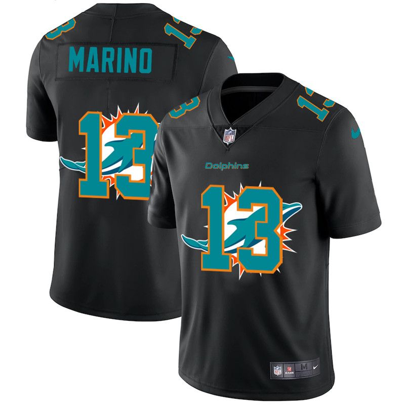 Miami Dolphins #13 Dan Marino Black Shadow Logo Limited Stitched Jersey