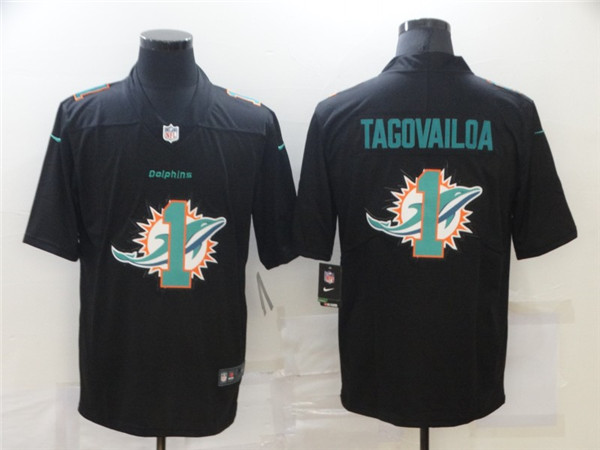 Miami Dolphins #1 Tua Tagovailoa Black Shadow Logo Limited Stitched Jersey