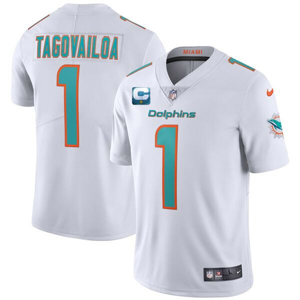Miami Dolphins 2022 #1 Tua Tagovailoa White With 1-Star C Patch Vapor Limited Stitched Jersey