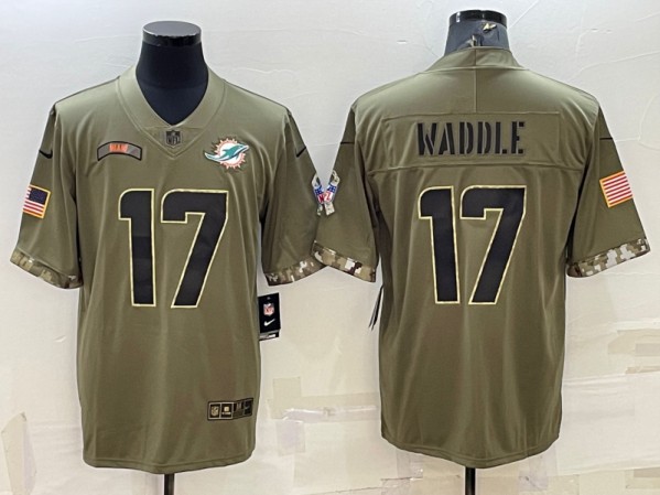 Miami Dolphins #17 Jaylen Waddle 2022 Olive Salute To Service Limited Stitched Baseball Jersey