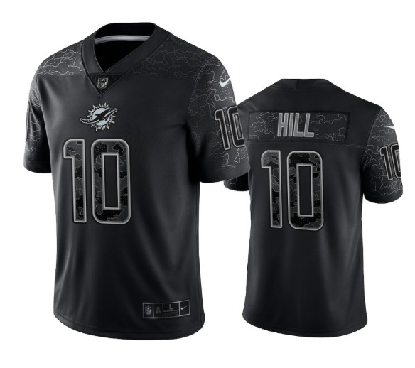 Miami Dolphins #10 Tyreek Hill Black Reflective Limited Stitched Football Jersey