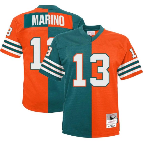 Miami Dolphins #13 Dan Marino 1984 Aqua Orange Split Mitchell Ness Stitched Jersey