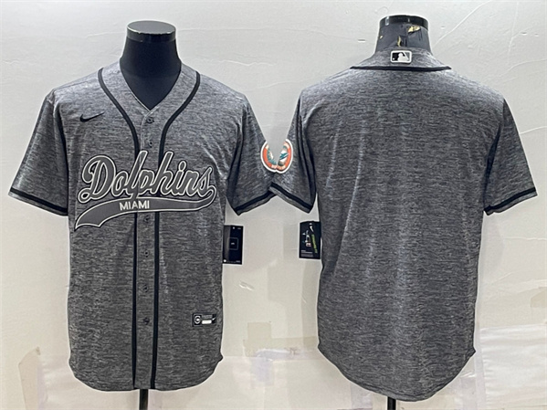 Miami Dolphins Blank Gray With Patch Cool Base Stitched Baseball Jersey
