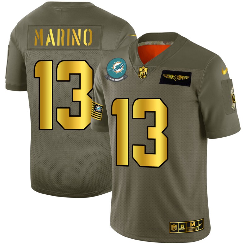 Miami Dolphins #13 Dan Marino Olive Gold 2019 Salute To Service Limited Stitched Jersey