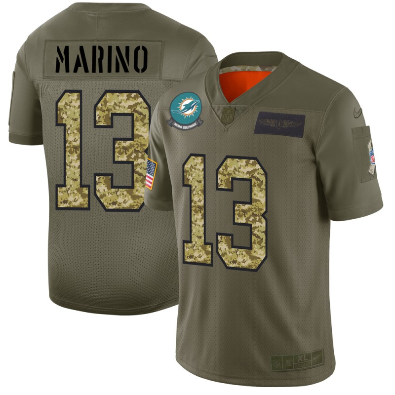 Miami Dolphins #13 Dan Marino 2019 Olive Camo Salute To Service Limited Stitched Jersey