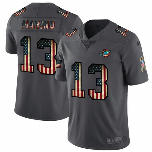Miami Dolphins #13 Dan Marino Grey 2019 Salute To Service USA Flag Fashion Limited Stitched Jersey