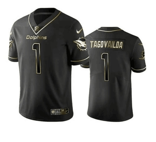 Miami Dolphins #1 Tua Tagovailoa 2020 Black Golden Stitched Jersey