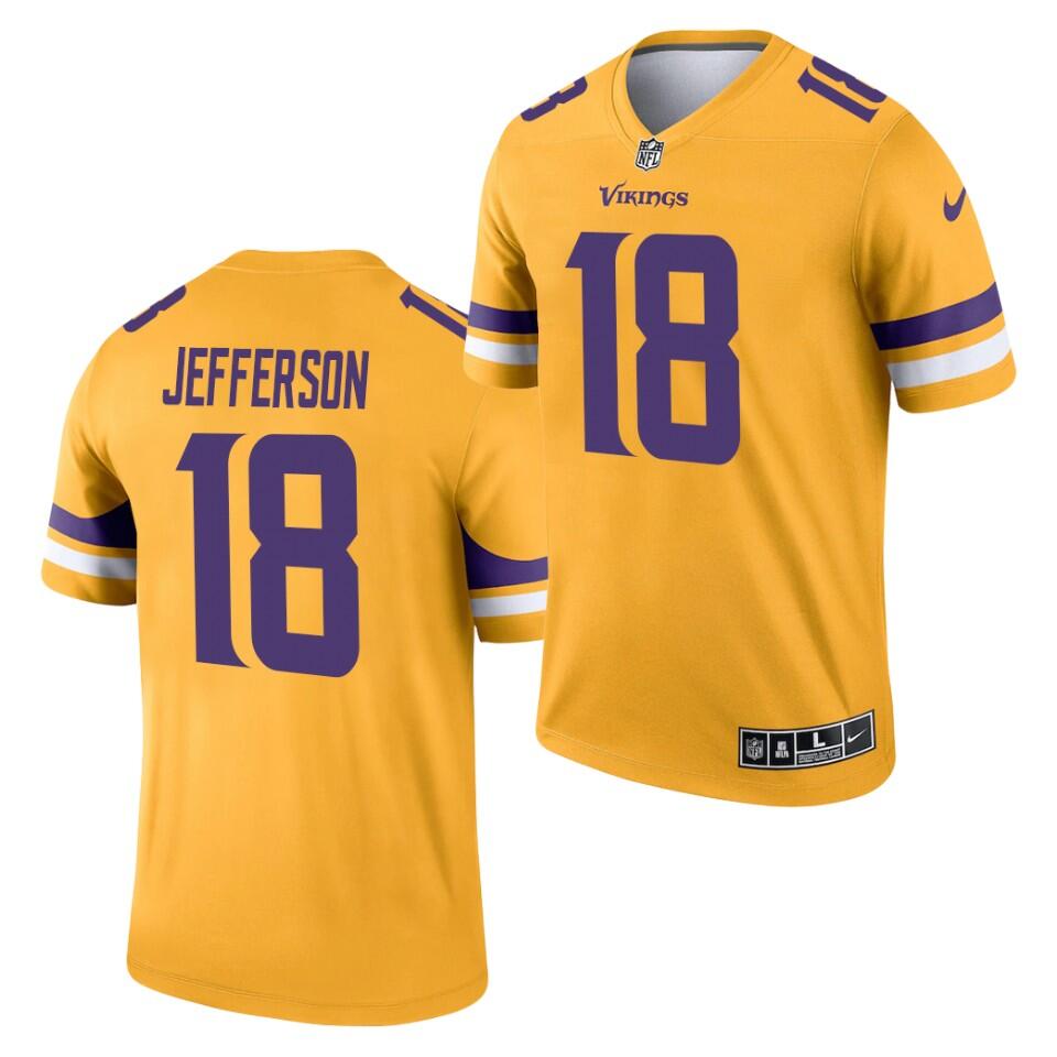 Minnesota Vikings #18 Justin Jefferson Gold 2021 Inverted Legend Stitched Jersey