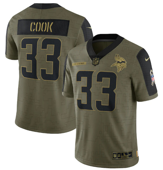 Minnesota Vikings #33 Dalvin Cook 2021 Olive Salute To Service Limited Stitched Jersey
