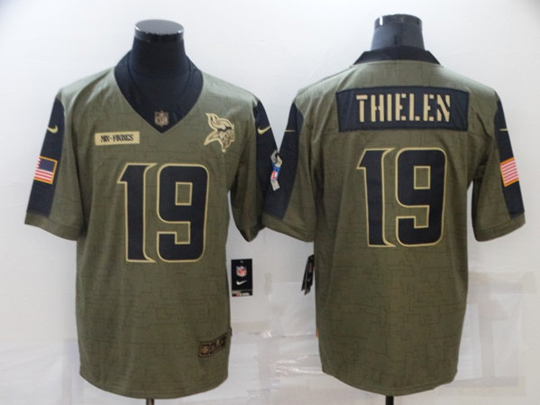 Minnesota Vikings #19 Adam Thielen 2021 Olive Salute To Service Limited Stitched Jersey