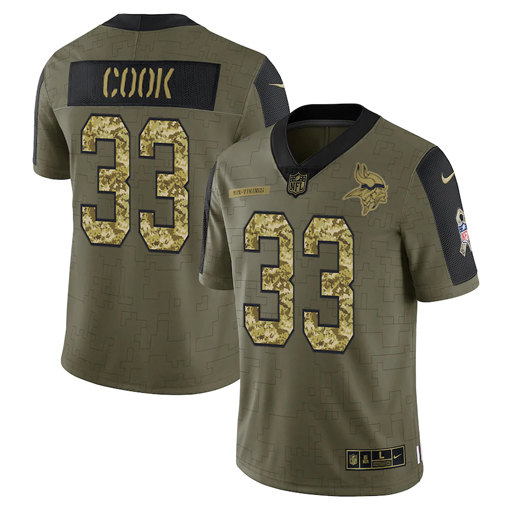 Minnesota Vikings #33 Dalvin Cook 2021 Olive Camo Salute To Service Limited Stitched Jersey