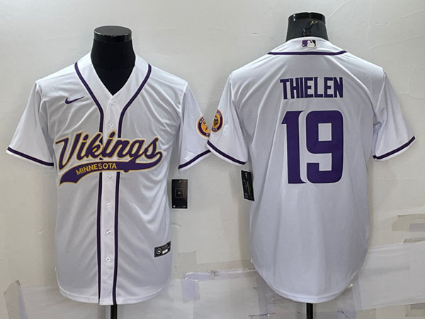 Minnesota Vikings #19 Adam Thielen White With Patch Cool Base Stitched Baseball Jersey