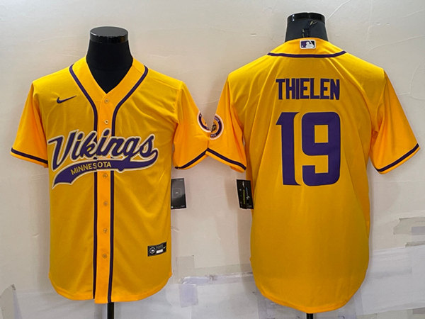 Minnesota Vikings #19 Adam Thielen Yellow With Patch Cool Base Stitched Baseball Jersey
