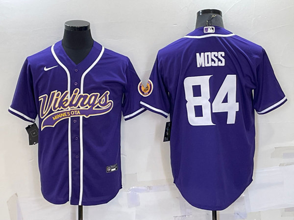 Minnesota Vikings #84 Randy Moss Purple With Patch Cool Base Stitched Baseball Jersey