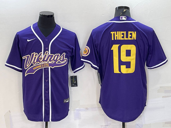 Minnesota Vikings #19 Adam Thielen Purple Gold With Patch Cool Base Stitched Baseball Jersey