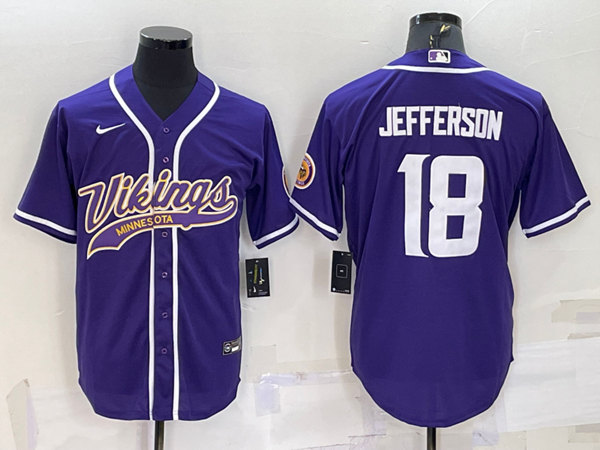 Minnesota Vikings #18 Justin Jefferson Purple With Patch Cool Base Stitched Baseball Jersey