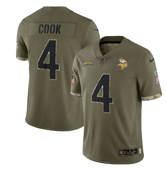 Minnesota Vikings #4 Dalvin Cook 2022 Olive Salute To Service Limited Stitched Jersey