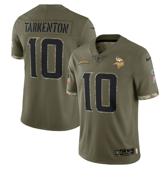 Minnesota Vikings #10 Fran Tarkenton 2022 Olive Salute To Service Limited Stitched Jersey