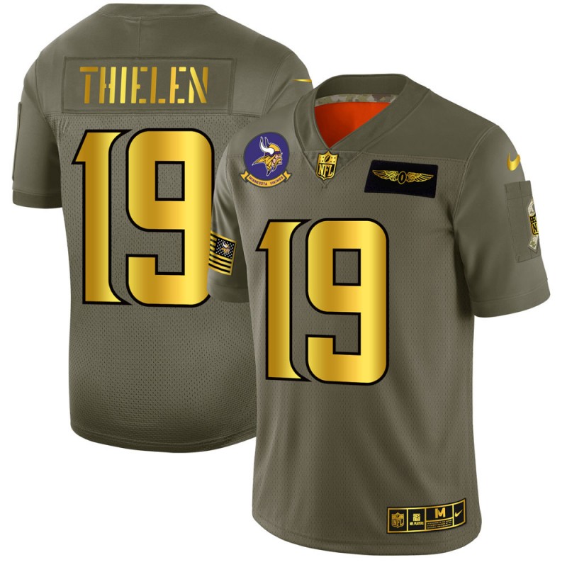 Minnesota Vikings #19 Adam Thielen 2019 Olive Gold Salute To Service Limited Stitched Jersey