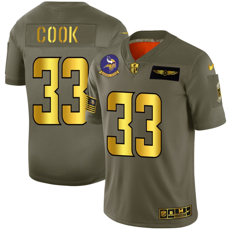 Minnesota Vikings #33 Dalvin Cook 2019 Olive Gold Salute To Service Limited Stitched Jersey