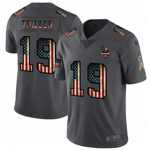 Minnesota Vikings #19 Adam Thielen Grey 2019 Salute To Service USA Flag Fashion Limited Stitched Jersey