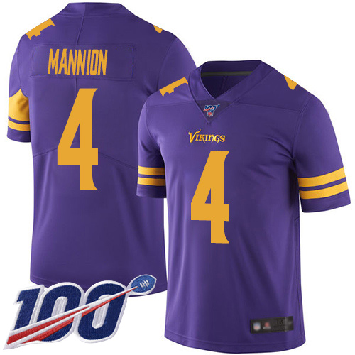 Minnesota Vikings #4 Sean Mannion 2019 Purple 100th Season Color Rush Limited Stitched Jersey