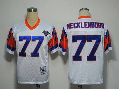 Mitchel And Ness Broncos #77 Karl Mecklenburg White With 75 Anniversary Patch Stitched Throwback Jersey