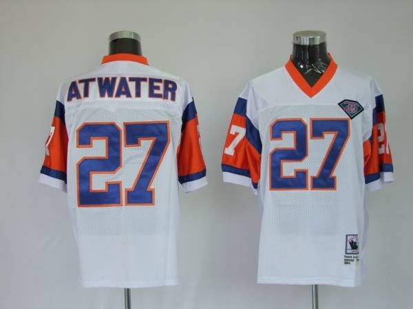 Mitchel Ness Broncos #27 Steve Atwater White With 75 Anniversary Patch Stitched Throwback Jersey