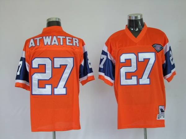 Mitchel Ness Broncos #27 Steve Atwater Orange With 75 Anniversary Patch Stitched Throwback Jersey