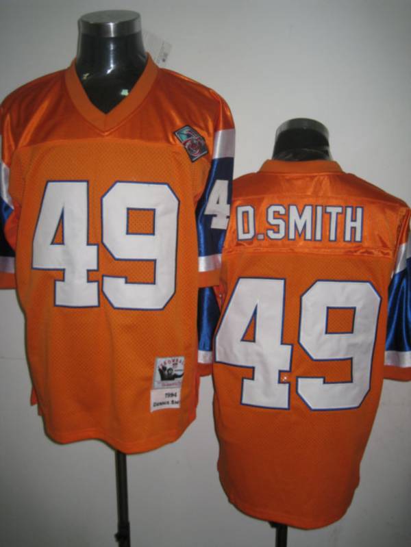 Mitchel Ness Broncos #49 Dennis Smith Orange Stitched Throwback Jersey