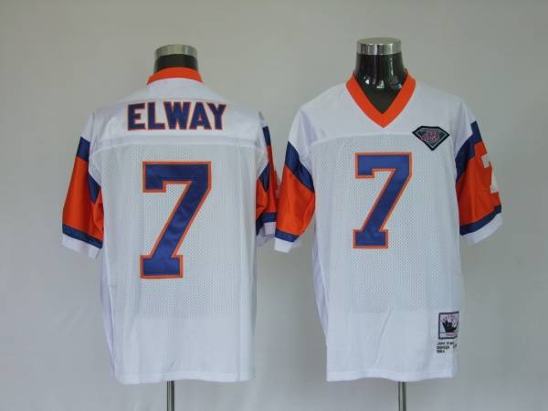 Mitchel Ness Broncos #7 John Elway White With 75 Anniversary Patch Stitched Throwback Jersey