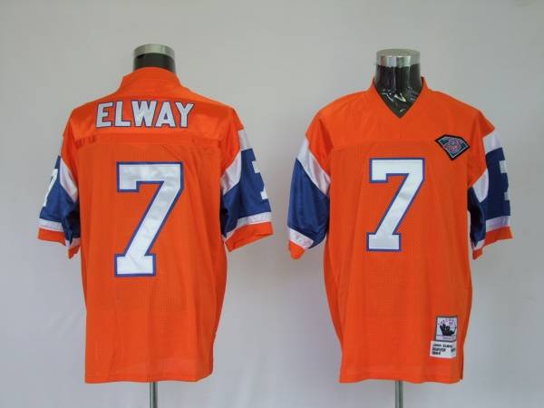 Mitchel Ness Broncos #7 John Elway Orange With 75 Anniversary Patch Stitched Throwback Jersey