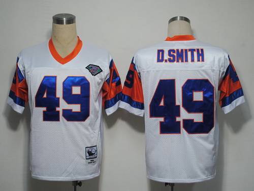 Mitchel And Ness Broncos #49 Dennis Smith White With 75 Anniversary Patch Stitched Throwback Jersey
