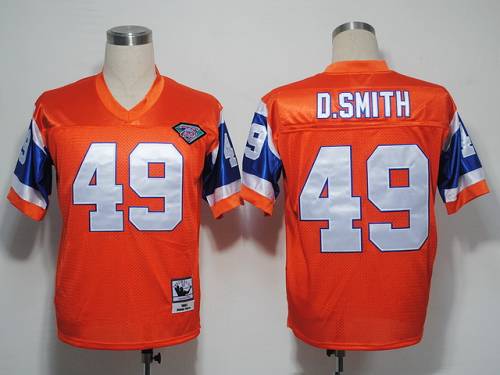 Mitchel And Ness Broncos #49 Dennis Smith Orange With 75 Anniversary Patch Stitched Throwback Jersey