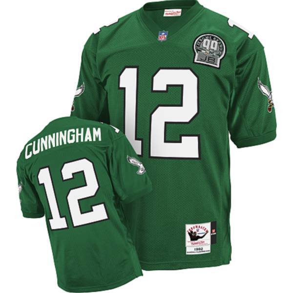 Mitchell Ness Eagles #12 Randall Cunningham Green Stitched Throwback Jersey
