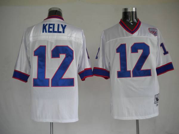 Mitchell Ness Bills #12 Jim Kelly White Stitched Throwback Jersey