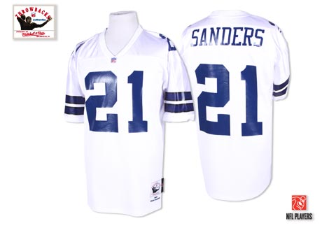 Mitchell Ness 1995 Cowboys #21 Deion Sanders White Stitched Throwback Jersey