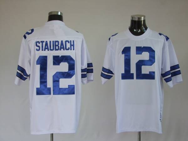 Mitchell Ness Cowboys #12 Roger Staubach White Stitched Throwback Jersey