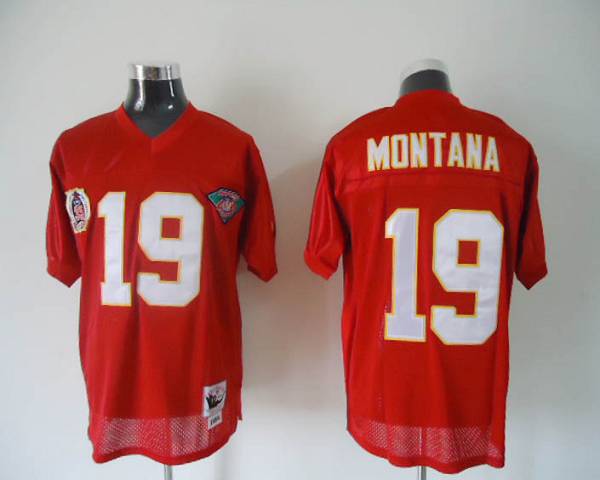 Mitchell Ness Chiefs #19 Joe Montana Red 75th Anniversary Throwback Stitched Jersey