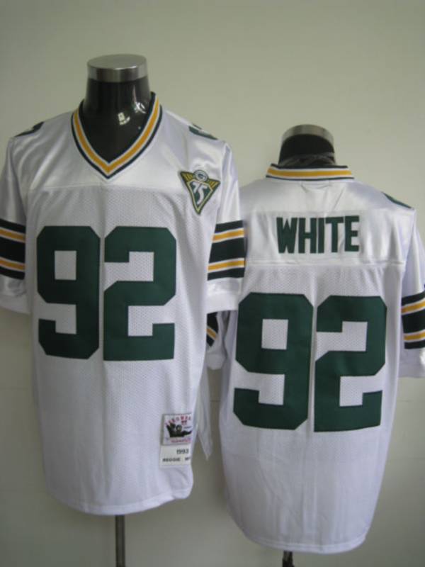 Mitchell Ness Packers #92 Reggie White White With 75th Patch Stitched Throwback Jersey