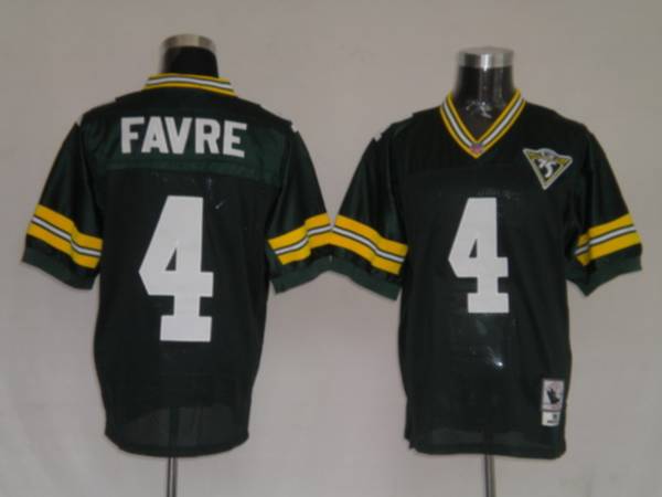 Mitchell Ness Packers #4 Brett Favre Green With 75 Anniversary Patch Stitched Throwback Jersey