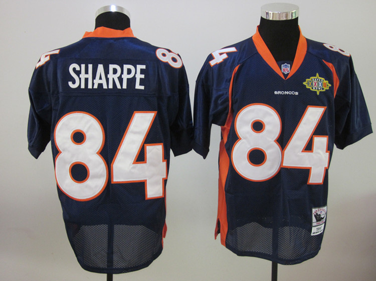 Mitchell Ness Broncos #84 Shannon Sharpe Blue With Super Bowl Patch Stitched Jersey