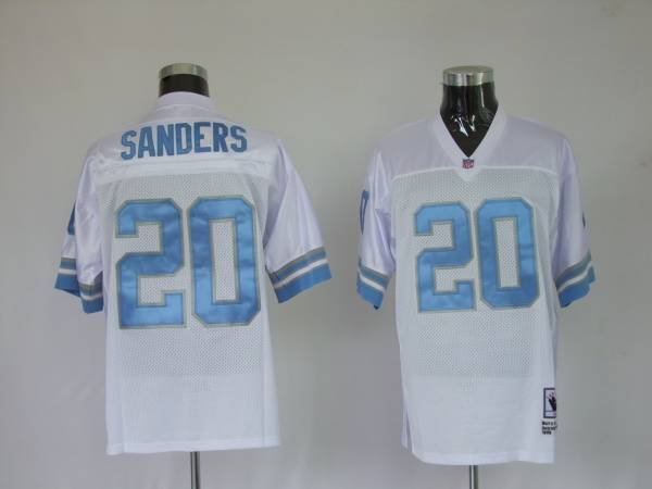 Mitchell Ness Lions #20 Barry Sanders White Stitched Throwback Jersey